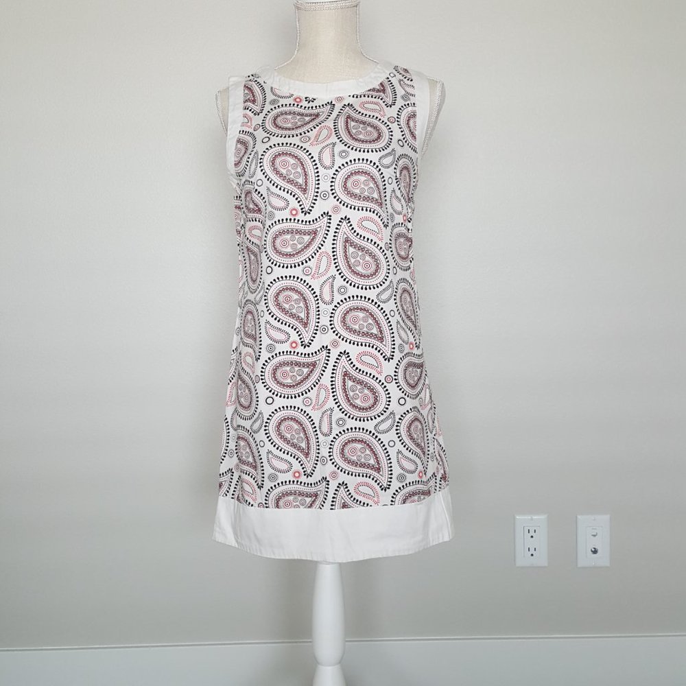 Anthropologie Paisley Print Back Cutout Shift White Cotton Dress S